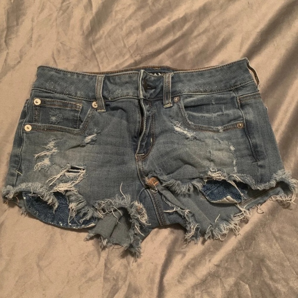 American Eagle distressed jean shorts.
